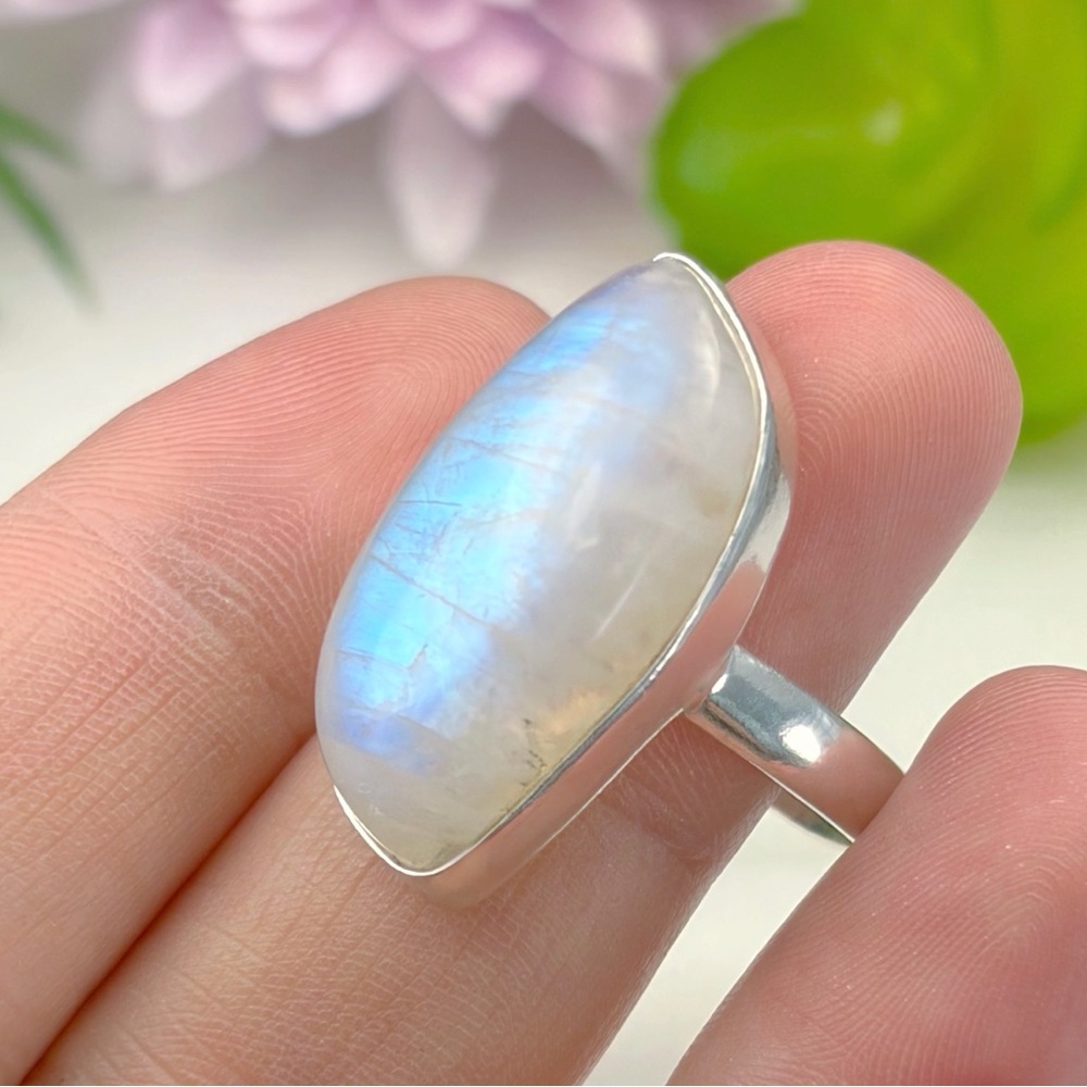 Pure Sterling Silver 925 Rainbow Moonstone Ring Size 9 1/2 Wavy Boho Southwest - Picture 3 of 9